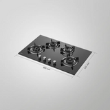 KAFF HBR 804 A 80 cm 4 Brass Burners With Black Tempered Glass Built In Hobs Auto Electric Ignition