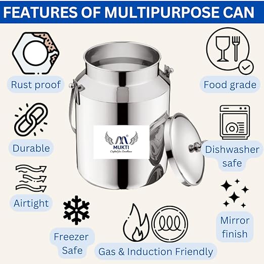 Mukti Stainless Steel Food Storage Jars & Containers|Dabba|Milk, Oil Can|Swiss Can with Handle|1750ml x 1pc