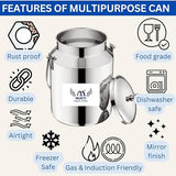 Mukti Stainless Steel Food Storage Jars & Containers|Dabba|Milk, Oil Can|Swiss Can with Handle|1750ml x 1pc