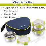 Fresh Meal 3 - Stainless Steel Lunch Box for Kids & Adults, Tiffin Box for Kids, Office, School | Klip Lock, Insulated Bag | Airtight, Leakproof & BPA-Free Food Container