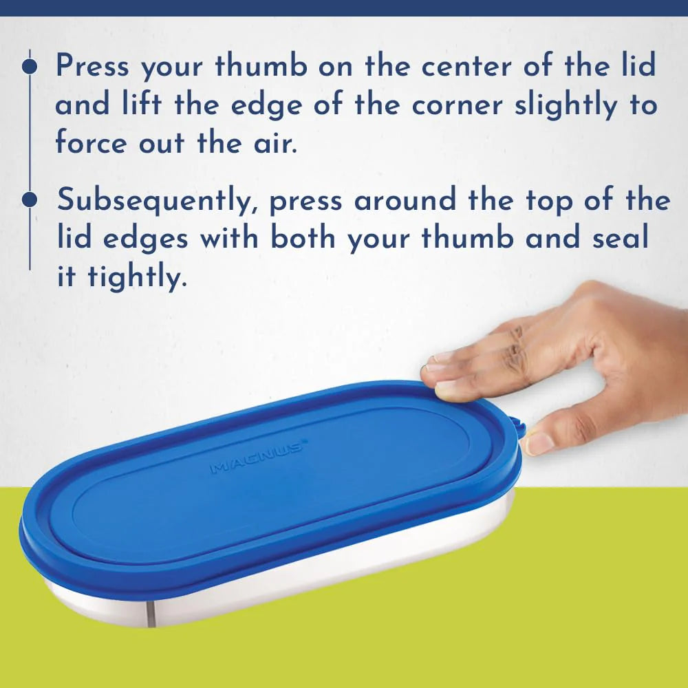 Easy Lock S S Prime Oval & Chocolate Container | Airtight & Leakproof Lid | Tiffin for School, Office, Picnic | Ideal Lunch Boxes for Men, Women, and Kids (Blue, 100ml, 450ml)