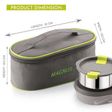 Olive-3 Stainless Steel Lunch Box Set – 3 Leak-Proof Containers with Insulated Thermal Bag | 950ml Airtight Tiffin for Office, School & Kids (Silver)