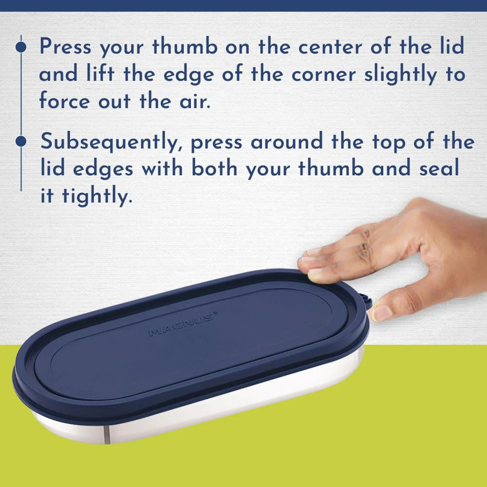 Easy Lock Oval Prime Stainless Steel Container – Airtight & Leakproof Lid for School, Office, Picnic | Ideal for Men, Women & Kids (Dark Blue, 450ml)
