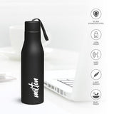 Milton Super 750 Stainless Steel Water Bottle 650 ml, Single Walled, ISI Certified I Leak Proof Lid, Rust Proof I For School, Office, Gym I Black