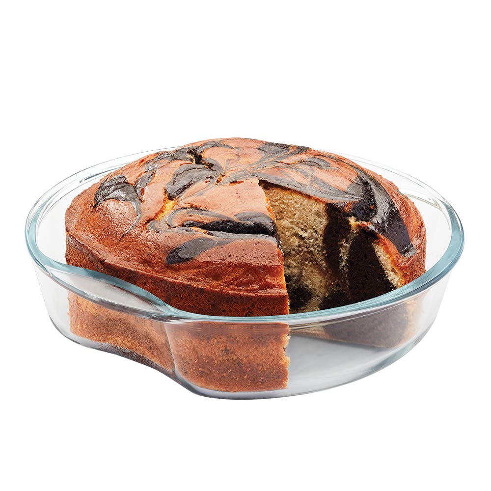 Borosil 1.5 Baking Dish Set with Handle | Round Shape Bowl Container | Borosilicate Glass Bake and Serve Dish Tray | Microwave, Oven & Dishwasher Safe | Transparent