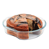 Borosil 1.5 Baking Dish Set with Handle | Round Shape Bowl Container | Borosilicate Glass Bake and Serve Dish Tray | Microwave, Oven & Dishwasher Safe | Transparent