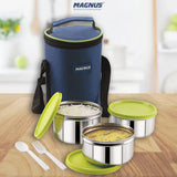 Alfa-3 Stainless Steel Lunch Box Set – 3 Leakproof Containers with Insulated Bag | Air-Tight & Safe Tiffin for Office, School & Travel | Ideal for Men, Women & Kids (Blue)