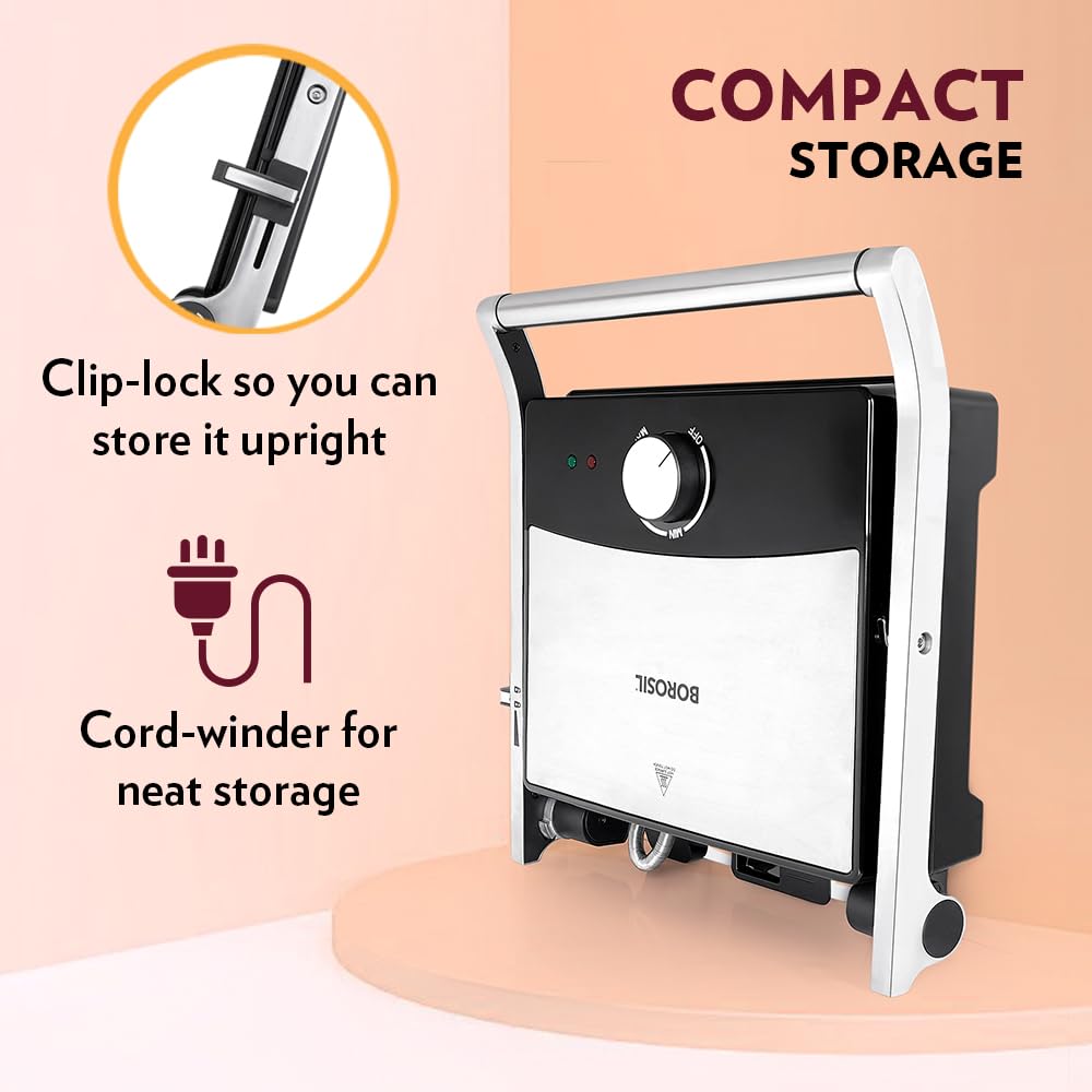 Borosil Jumbo 180° Grill Sandwich Maker 1500 W, opens 180°, 4 sandwiches