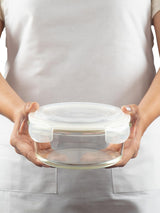 Borosil Klip N Store Glass Storage Container For Kitchen With Air-Tight Lid, Microwave & Oven Safe, Round, 950 ml, Clear