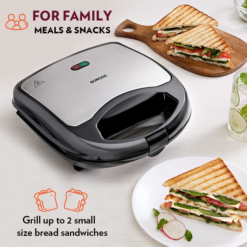 Borosil Neo Grill Sandwich Maker 700 W, opens 90°