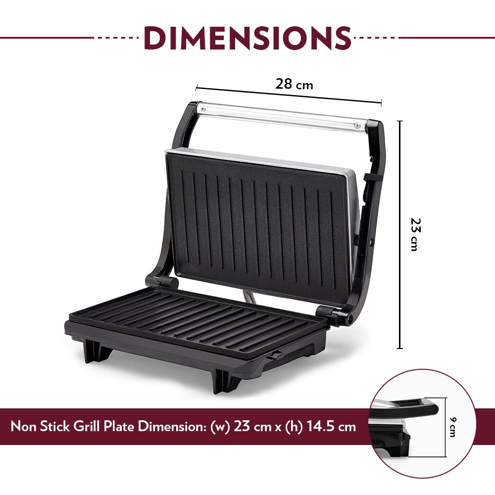 Borosil Prime Grill Sandwich Maker 700 W, opens 90°