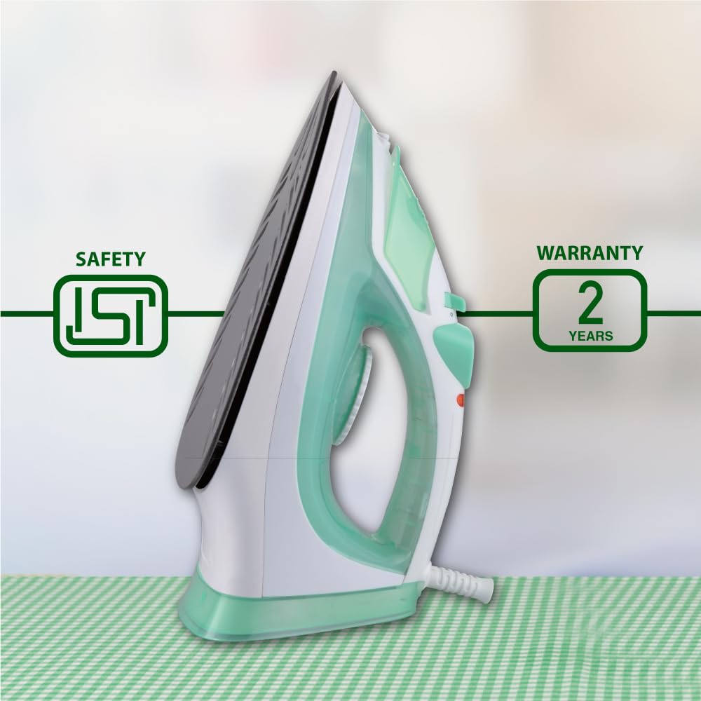 Usha 3816 1600W Steam Iron with Shock Proof Body | Teflon Coated Soleplate | Powerful Steam Output upto18gm/min | 280ml Water Tank Capacity | Overheat Safety Shutoff