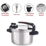 Vinod Stainless steel Nutrimax Pressure Cooker 5.5 Litre | Sas Technology | Spillage Control, Unique Lid, Auto Lock, Visual Indicator | Induction And Gas Base | Isi Certified