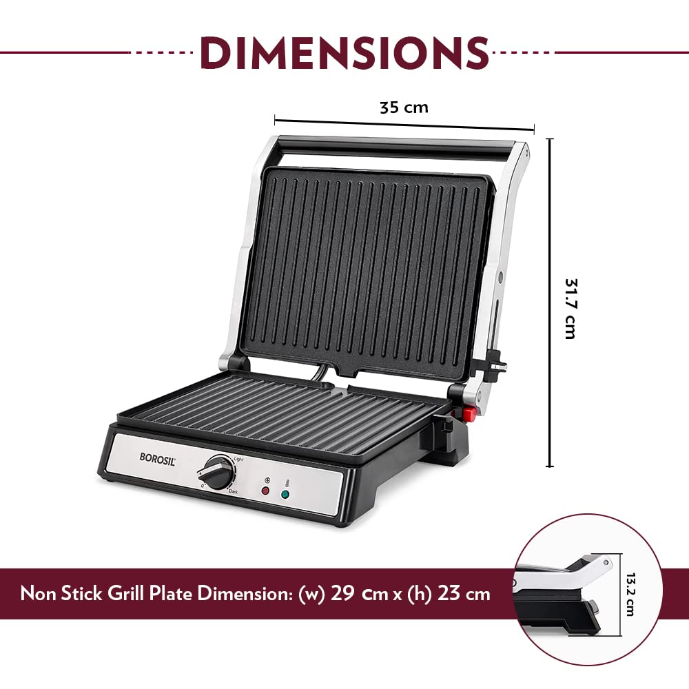 Borosil Super Jumbo 180 Grill Sandwich Maker 2000 W, opens 180°