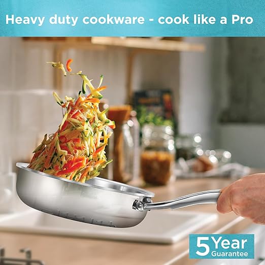 Hawkins Pro 18 cm Frying Pan, Triply Stainless Steel Fry Pan with Stainless Steel Handle and Stainless Steel Lid, Silver (PSF18S)