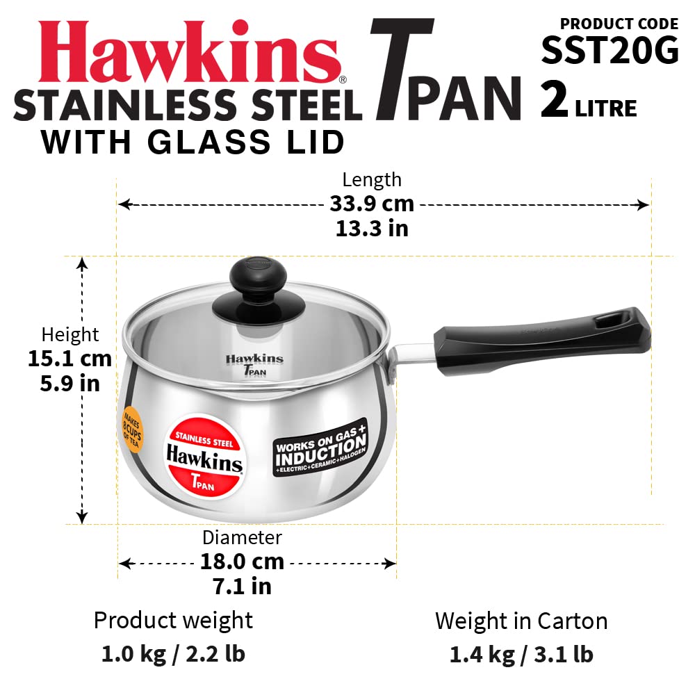 Hawkins Stainless Steel 2 L T-Pan with Lid Pot (SST20G)