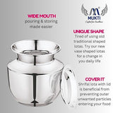 Mukti Lota, Kalash, Stainless Steel Silver Classic Finish, Ideal for Home & Kitchen (Shrifal Lota with Cover, 1000 ML)