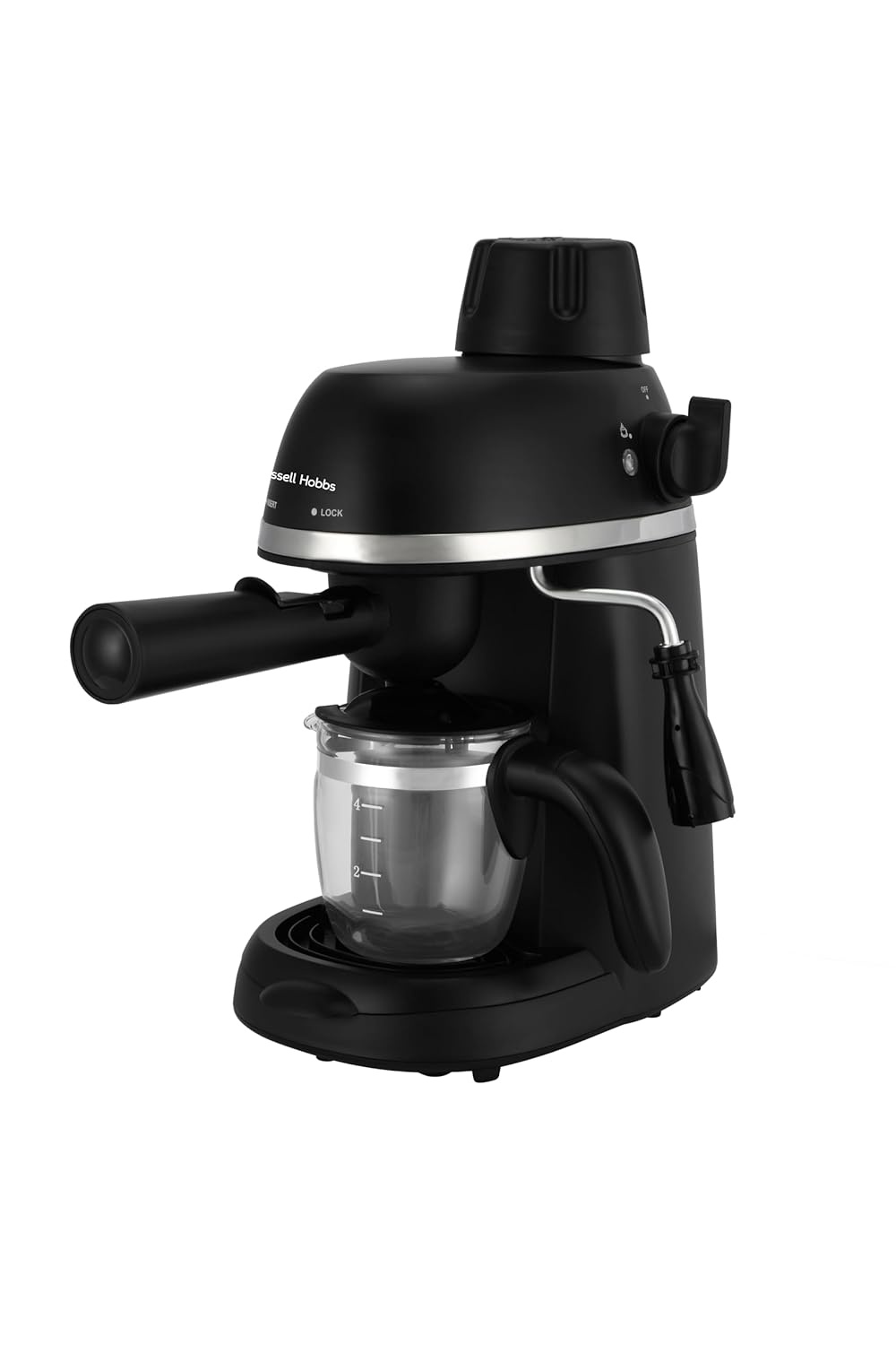 Prestige RCM800CE 4 Cups Brew Coffee Maker | 800W Espresso & Cappuccino Machine | Frothing Function | 0.24L Aluminium Boiler | Glass Carafe | Overheat Protection