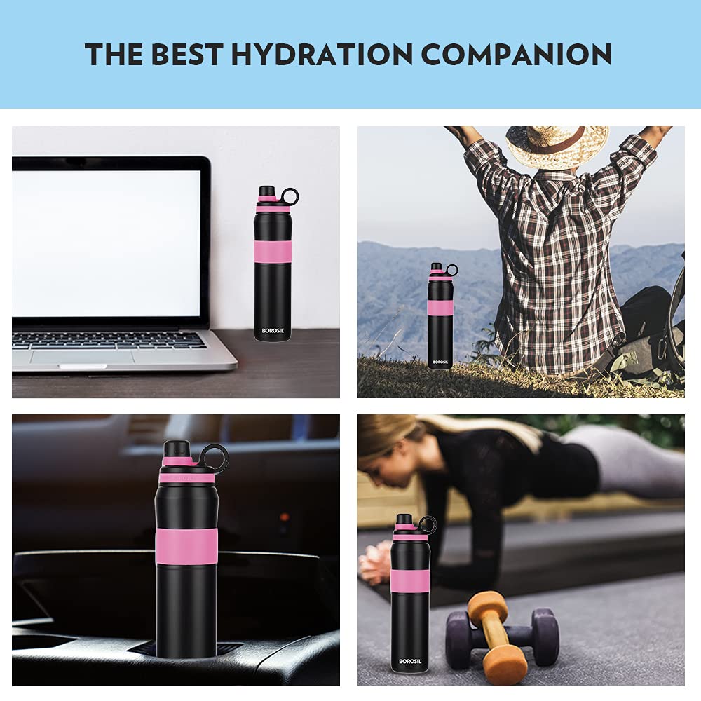 ThirstBurst Fuchsia Stainless Steel Bottle 800ML – Hot & Cold, 12 Hrs Hot, 12 Hrs Cold, Leakproof, Copper Coated Insulation
