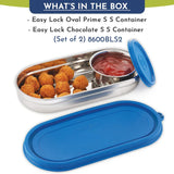 Easy Lock S S Prime Oval & Chocolate Container | Airtight & Leakproof Lid | Tiffin for School, Office, Picnic | Ideal Lunch Boxes for Men, Women, and Kids (Blue, 100ml, 450ml)