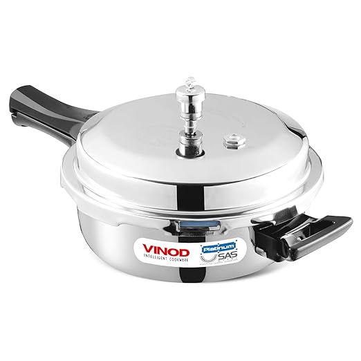 Vinod Platinum Triply Stainless Steel Outer Lid Pressure Cooker with Induction Base, 2 Litre, Mini Pressure Cooker, Induction Base Pressure Cooker - ISI certified, Silver