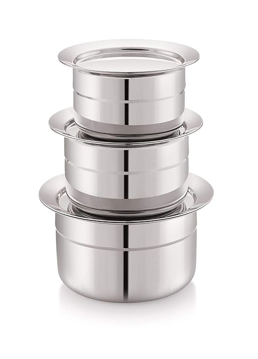 Mukti Premium Stainless Steel Curry & Coffee Pan,Tope,Patila,Pot,Cooking Utensil,Multipurpose Cookware with Lid,Durable and Silver Classic Finish,Ideal for Home & Kitchen,Pack of 3-250,350,500ml