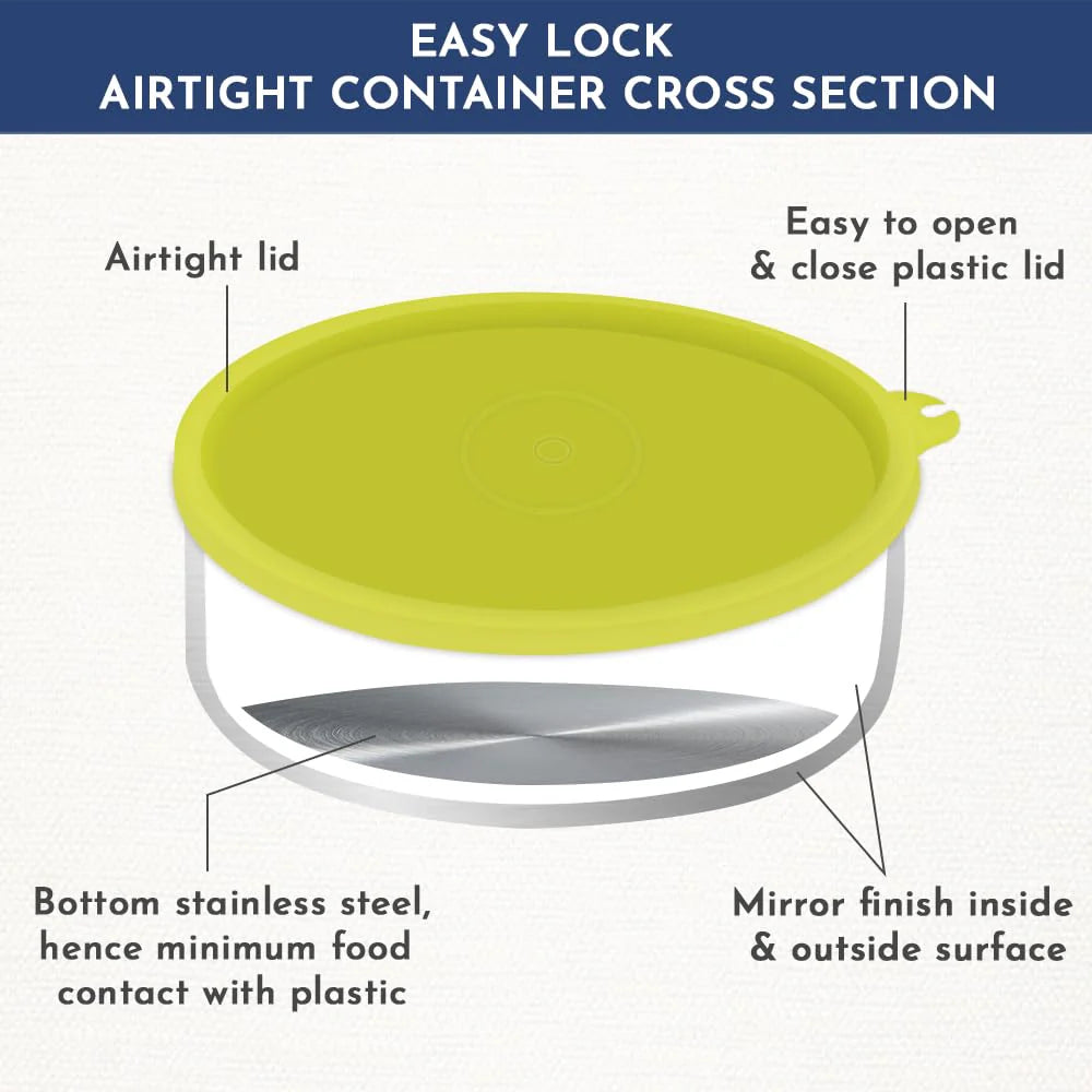 Easy Lock Stainless Steel Container | Leak-Proof, Food Grade Material | Durable & Easy to Open Lid