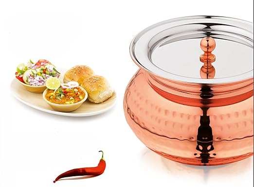 Mukti Stainless Steel Food Storage Handis & Cooking Pots|Curry Pots, Gravy, Rice Patilas, Biryani Kadhai & Topes|Zaika Texture Gold Handi with Lid|3000ml x 1pc