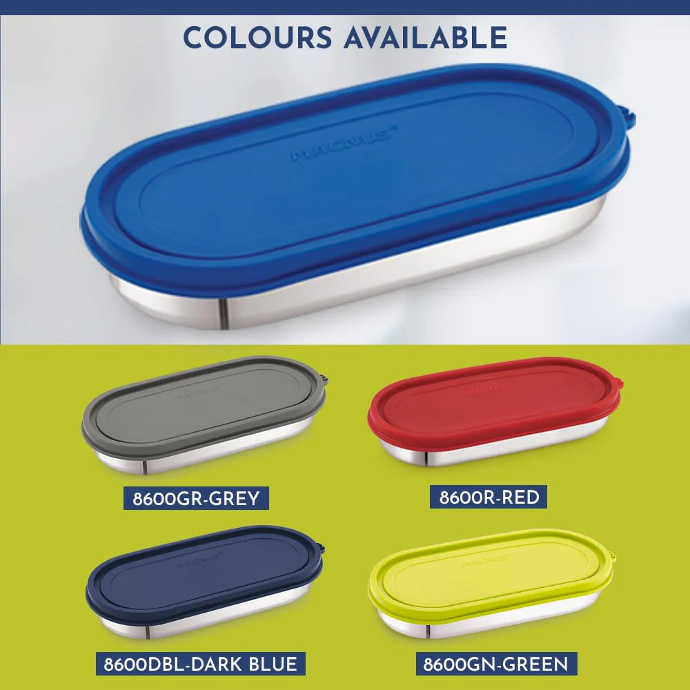 Easy Lock Oval Prime Stainless Steel Container – Airtight & Leakproof Lid for School, Office, Picnic | Ideal for Men, Women & Kids (Royal Blue, 450ml)