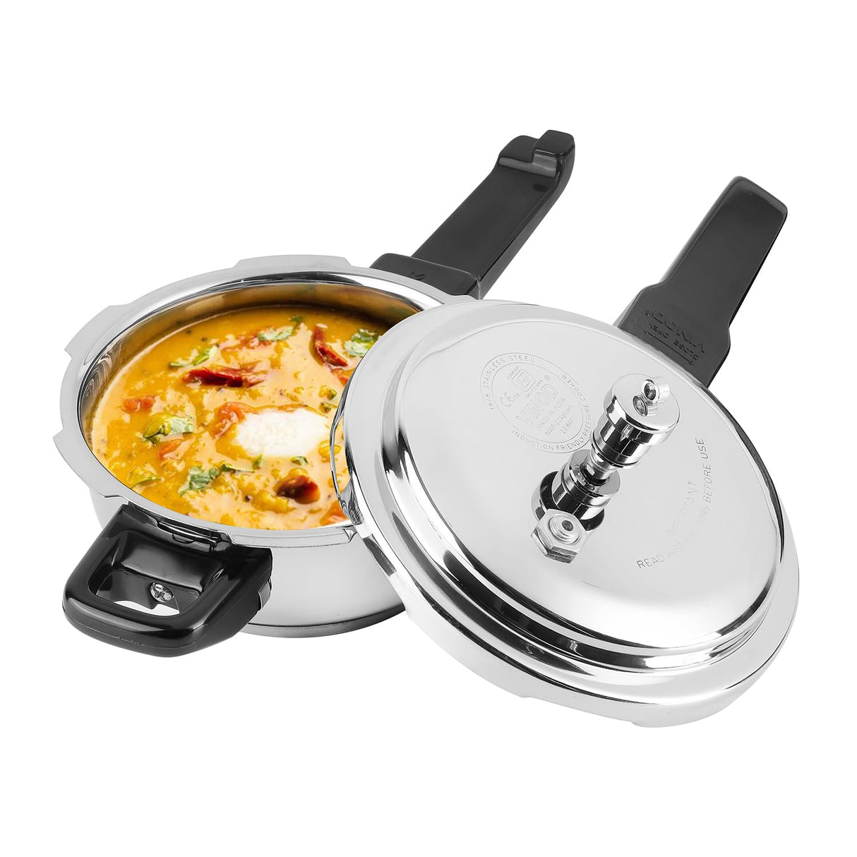Vinod Platinum Triply Stainless Steel Outer Lid Pressure Cooker with Induction Base, 2 Litre, Mini Pressure Cooker, Induction Base Pressure Cooker - ISI certified, Silver