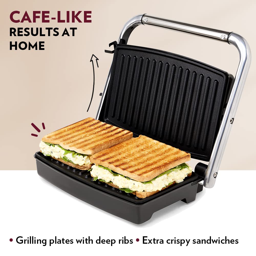 Borosil Jumbo 180° Grill Sandwich Maker 1500 W, opens 180°, 4 sandwiches