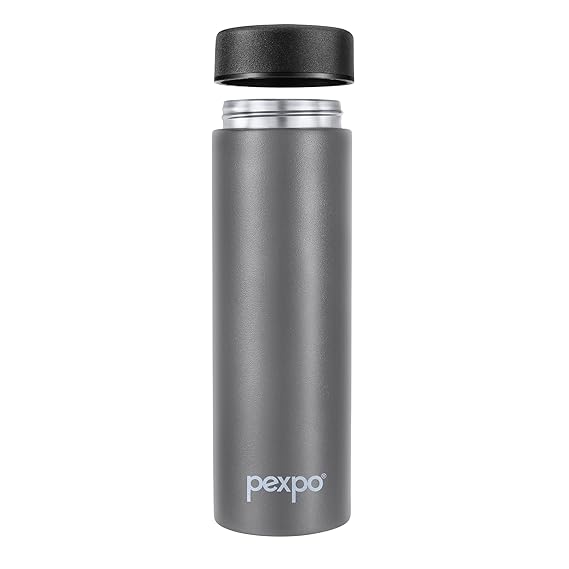 Pexpo Titanium Hot & Cold Wide Mouth Flask | Vacuum Insulated Water Bottle 500ml Grey | Thermoflask | Office Bottle | Rust Proof | Leak Proof | Tea | Coffee | Juice