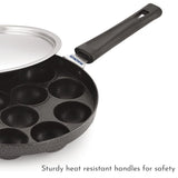 Appam Patra with Stainless Steel Lid | 12 Cavity Non-Stick Pan | Induction Friendly | Heavy Duty Aluminum | Single Handle with SS Lid | Appam Pan | Litti Maker | Black