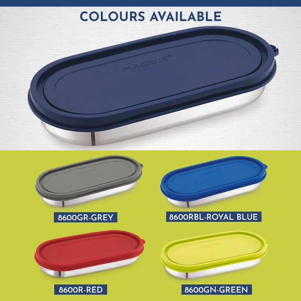 Easy Lock Oval Prime Stainless Steel Container – Airtight & Leakproof Lid for School, Office, Picnic | Ideal for Men, Women & Kids (Dark Blue, 450ml)