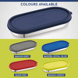Easy Lock Oval Prime Stainless Steel Container – Airtight & Leakproof Lid for School, Office, Picnic | Ideal for Men, Women & Kids (Dark Blue, 450ml)