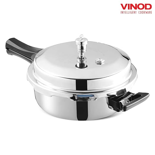 Vinod Platinum Triply Stainless Steel Outer Lid Pressure Cooker with Induction Base, 2 Litre, Mini Pressure Cooker, Induction Base Pressure Cooker - ISI certified, Silver