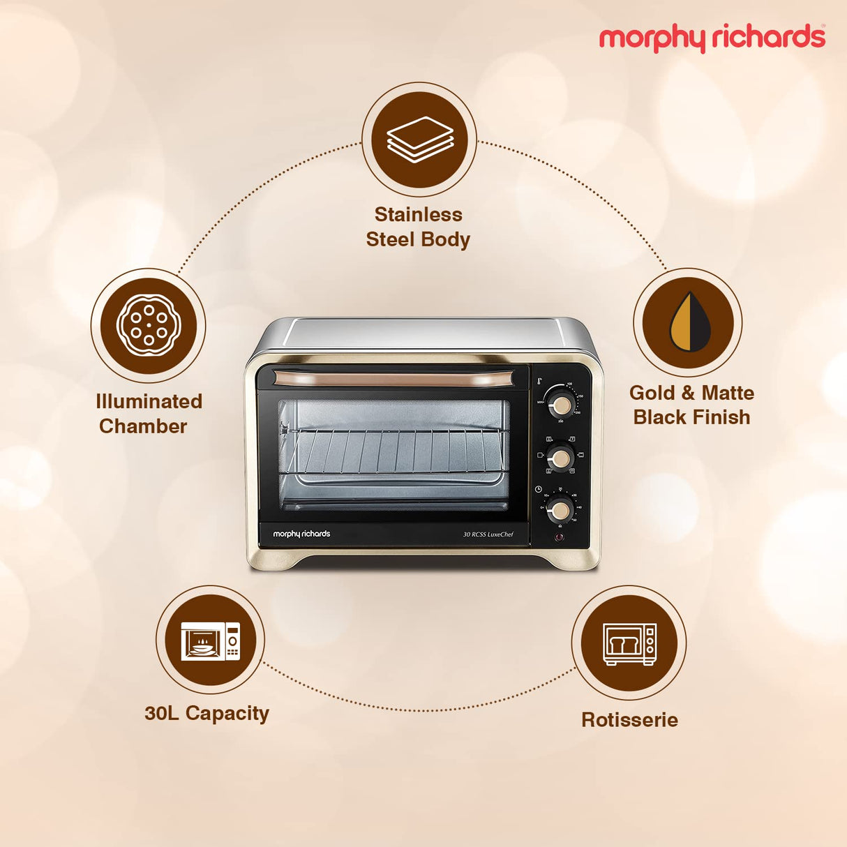 30RCSS 30L OTG – Stainless Steel Oven Toaster Griller with Convection, Rotisserie, 6 Modes & Temperature Control 1600 Watts