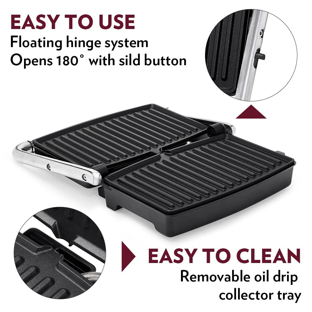 Borosil Jumbo 180° Grill Sandwich Maker 1500 W, opens 180°, 4 sandwiches