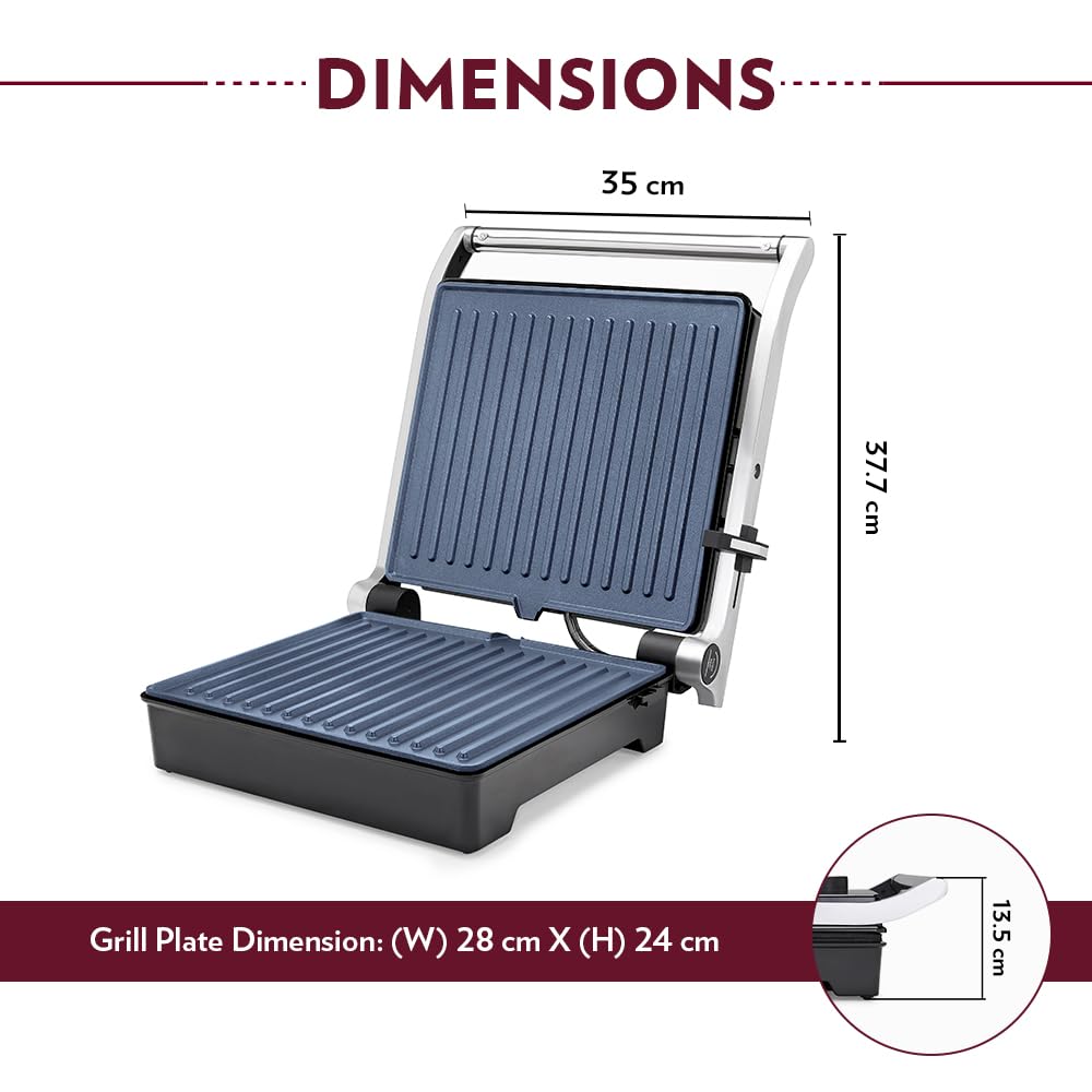 Borosil Jumbo 180° Grill Sandwich Maker 1500 W, opens 180°, 4 sandwiches