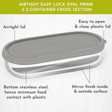 Easy Lock Stainless Steel Prime Oval & Chocolate Container Set – Airtight & Leakproof Tiffin for School, Office, Picnic | Lunch Box for Men, Women & Kids (Grey, 100ml & 450ml)