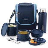 Microwave EVA 5 Lunch Box (Blue) – 3 Containers, Small Box, Bottle, Cutlery