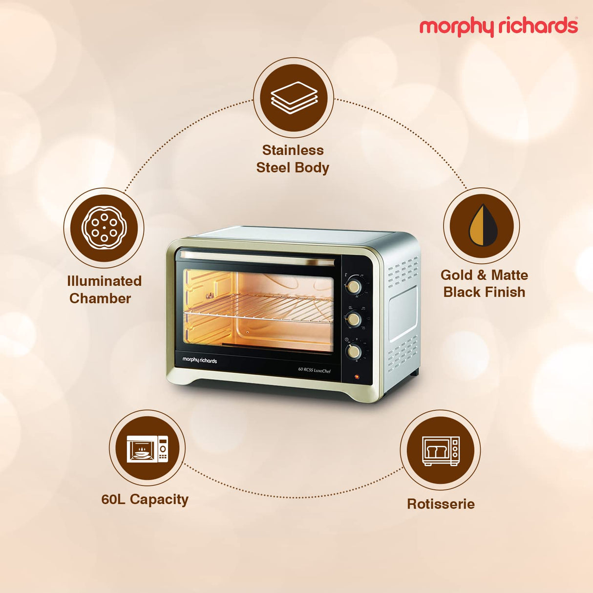 60RCSS Luxechef 60L OTG 2200W – Stainless Steel Oven Toaster Griller with Convection, Rotisserie & Temperature Control