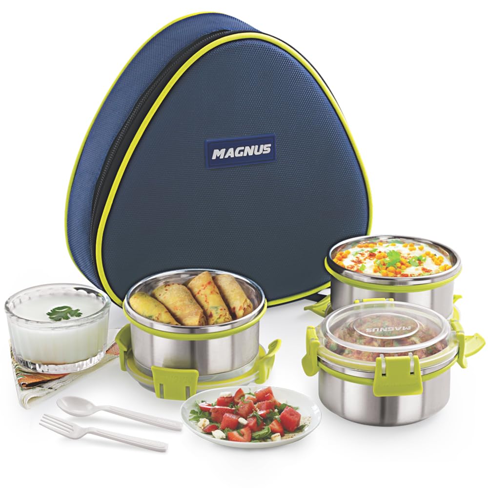Fresh Meal 3 - Stainless Steel Lunch Box for Kids & Adults, Tiffin Box for Kids, Office, School | Klip Lock, Insulated Bag | Airtight, Leakproof & BPA-Free Food Container