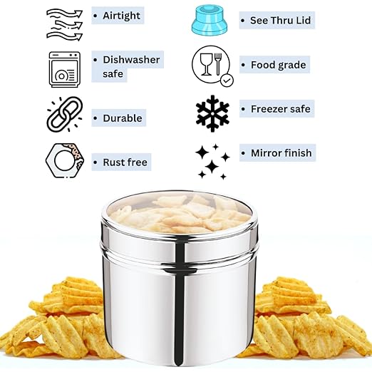 Mukti Stainless Steel Food Storage Jars & Containers|Snacks Dabba|Nasta Box See Through Lid|1600ml x 1pc
