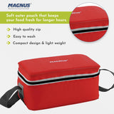 Fancy-3 Stainless Steel Lunch Box Set – 3 Leak-Proof Containers with Stylish Red Carry Bag | 3 Compartments, Washable Cover | Lunch Box for Kids & Office Men | Safe & Durable Design