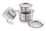 Mukti Premium Stainless Steel Curry & Coffee Pan,Tope,Patila,Pot,Cooking Utensil,Multipurpose Cookware with Lid,Durable and Silver Classic Finish,Ideal for Home & Kitchen,Pack of 3-250,350,500ml