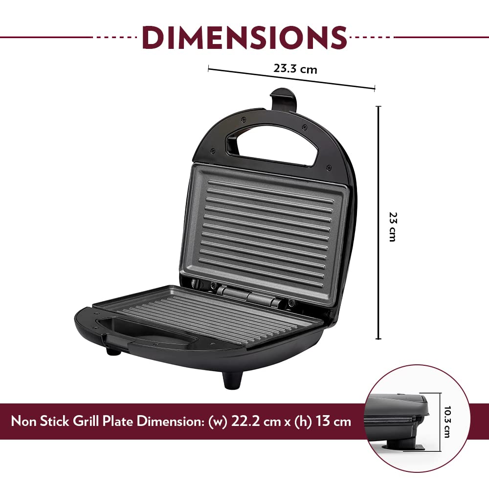 Borosil Neo Grill Sandwich Maker 700 W, opens 90°