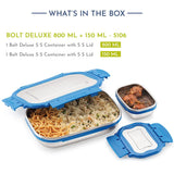 Bolt Deluxe Stainless Steel Lunch Box - Airtight & Leakproof Tiffin Set (800 ml & 150 ml) | Ideal Lunch Box for Kids & Office Men | Perfect for School, Office & Picnic | With Insulated Carrying Bag (Blue)