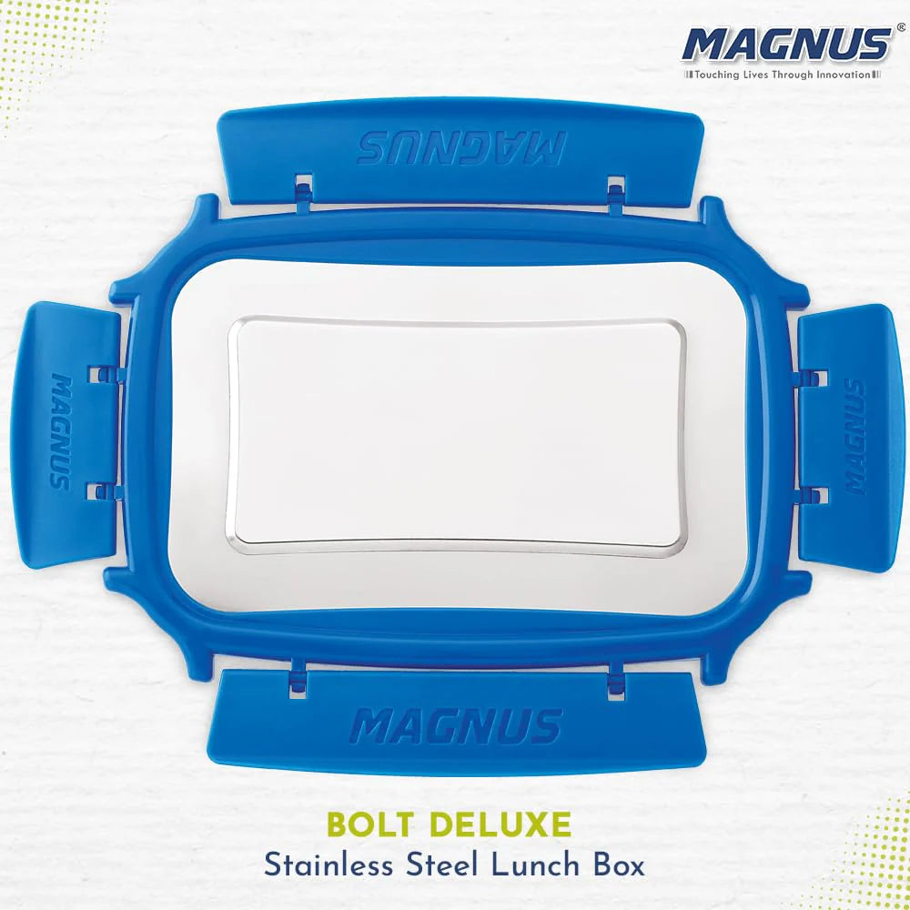 Bolt Deluxe Stainless Steel Lunch Box - Airtight & Leakproof Tiffin Set (800 ml & 150 ml) | Ideal Lunch Box for Kids & Office Men | Perfect for School, Office & Picnic | With Insulated Carrying Bag (Blue)