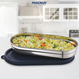 Easy Lock Oval Prime Stainless Steel Container – Airtight & Leakproof Lid for School, Office, Picnic | Ideal for Men, Women & Kids (Dark Blue, 450ml)